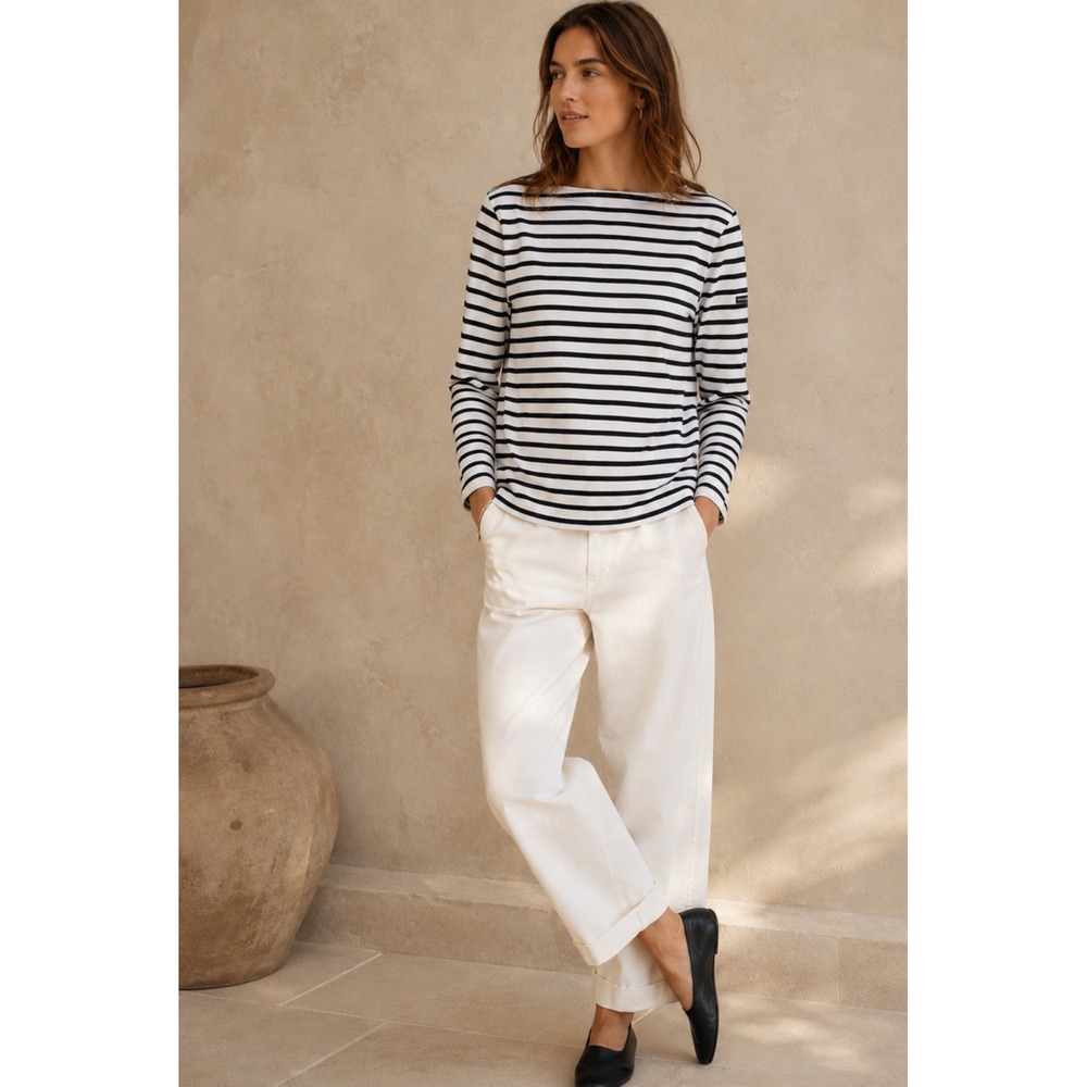 Saint James LAtelier Breton Striped Long Sleeve Top Navy White France Women 34 S